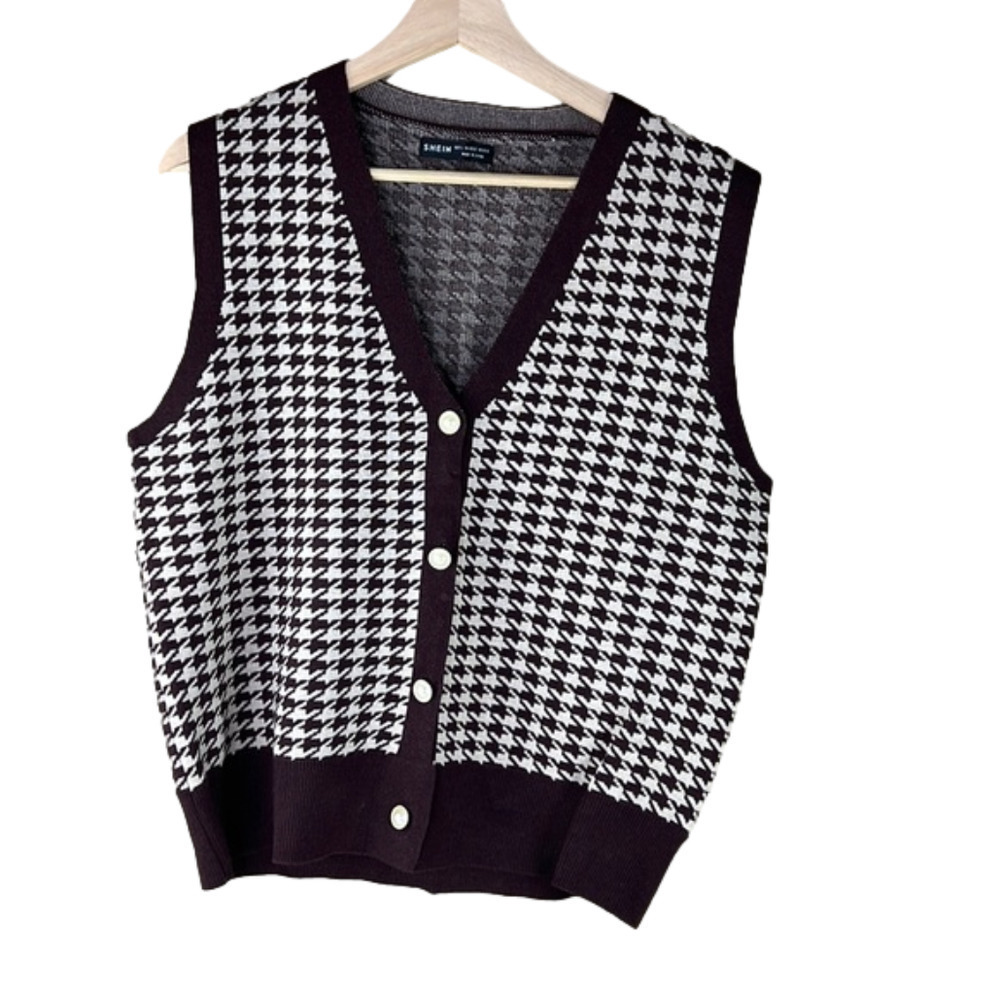 Shein Houndstooth  Vest with Pearl Buttons